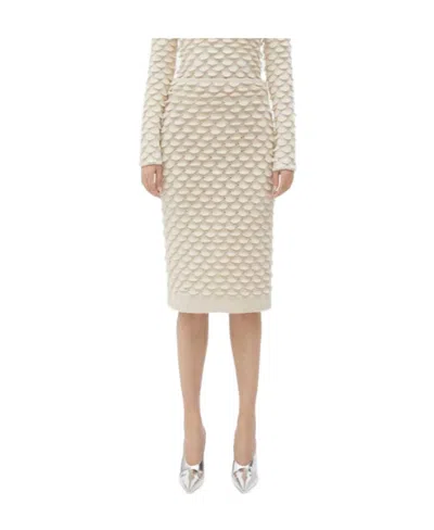 Bottega Veneta Fish Scale Wool Medium Length Skirt In Nude