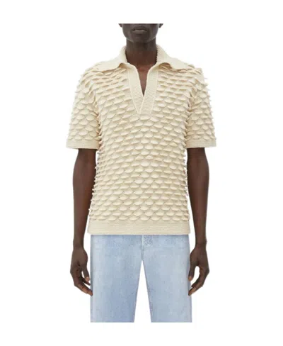 Bottega Veneta Fish Scale Wool Polo Shirt In Nude | ModeSens