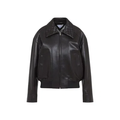 Bottega Veneta Fitted Black Lamb Leather Jacket With Classic Collar