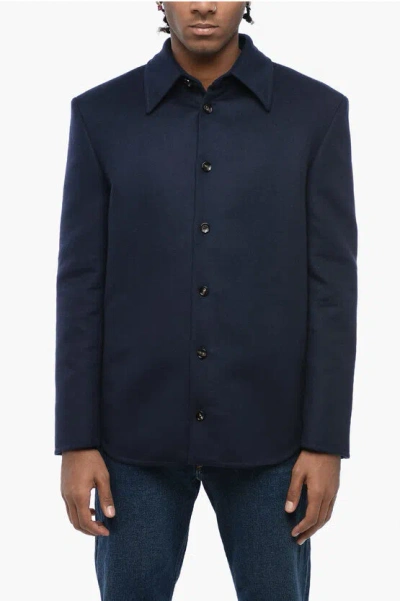 Bottega Veneta Flannel Half-lined Shirt In Blue