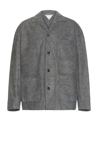 Bottega Veneta Flannel Printed Nubuck Jacket In Charcoal Melange