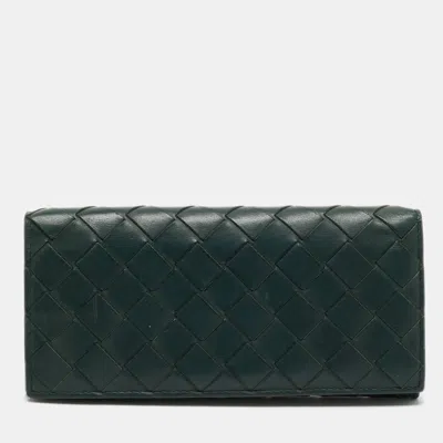 Pre-owned Bottega Veneta Flap Green Intrecciato Leather Wallet