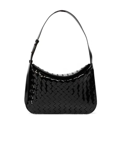 Bottega Veneta Flap Woven Leather Shoulder Bag In Black