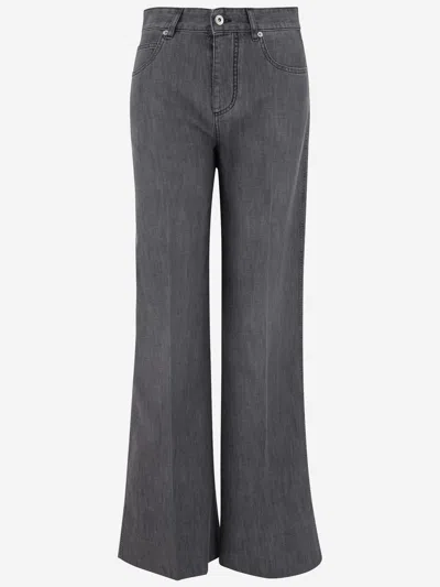 Bottega Veneta Flared Hem 5-pocket Denim Jeans With Suede Detailing - Size 40 In Gray