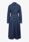 Bottega Veneta Viscose Midi Dress Flared Skirt In Blue