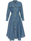Bottega Veneta Viscose Midi Dress Flared Skirt In Blue