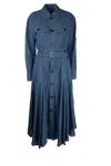 Bottega Veneta Viscose Midi Dress Flared Skirt In Blue