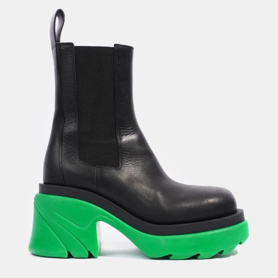 Pre-owned Bottega Veneta Flash Boot Black / Green Leather Eu 39.5 Uk 6.5