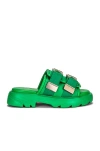 Bottega Veneta Falsh Green Leather  Sandals With Buckles In Grass