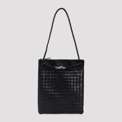 Bottega Veneta Flat Andiamo Messenger Bag In Black Vintage Silver