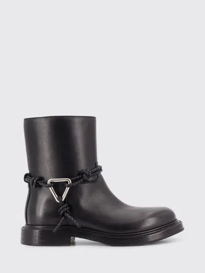 Bottega Veneta Women Black Ankle Boots With Metallic Detail On The Side And Applied Laces In Leather