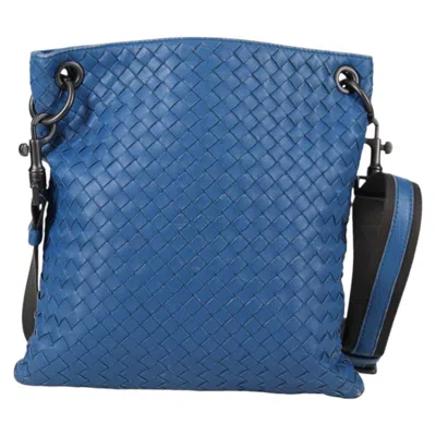 Pre-owned Bottega Veneta Flat Messenger Bag Intrecciato Nappa Blue Leather Shoulder Bag Bag ()