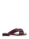 Bottega Veneta Burgundy Shiny Calf Leather Riva Flat Mules In Bordeaux