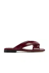Bottega Veneta Burgundy Shiny Calf Leather Riva Flat Mules In Barolo