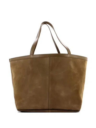 Pre-owned Bottega Veneta Flip Flap Nubuck With Intrecciato Leather Medium Tote Bag In Green