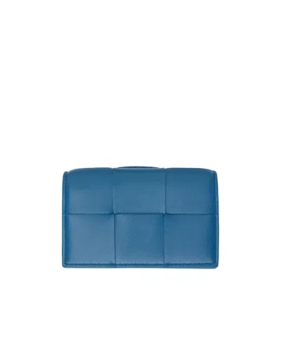 Bottega Veneta Flip Woven Texture Card Bag In Blue