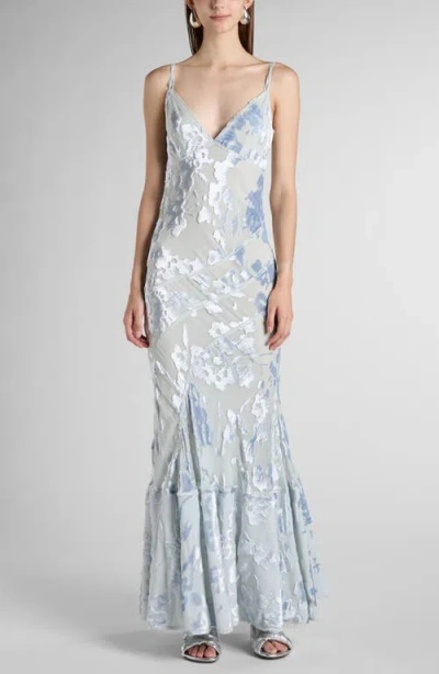 Bottega Veneta Floral Devoré Velvet Gown In 1582 Morning Mist