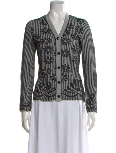 Pre-owned Bottega Veneta Floral Print V-neck Sweater In Gray