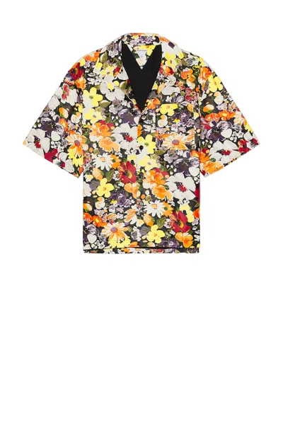 Bottega Veneta Floral Printed Leather Short Sleeve Shirt