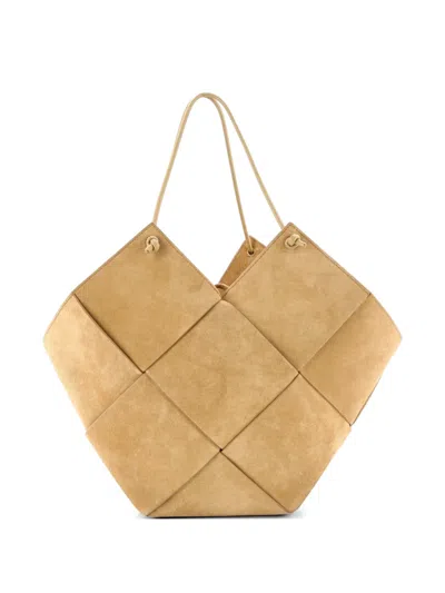 Pre-owned Bottega Veneta Flower Basket Maxi Intrecciato Suede Medium Tote Bag In Neutral