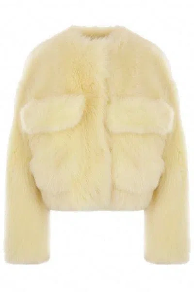 Bottega Veneta Fluffy Cropped Jacket In Pale_yellow