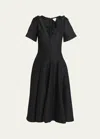 Bottega Veneta Fluid Linen Midi Dress With Twist Detail In Nero