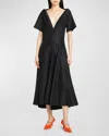 Bottega Veneta Fluid Linen Midi Dress With Twist Detail In Nero