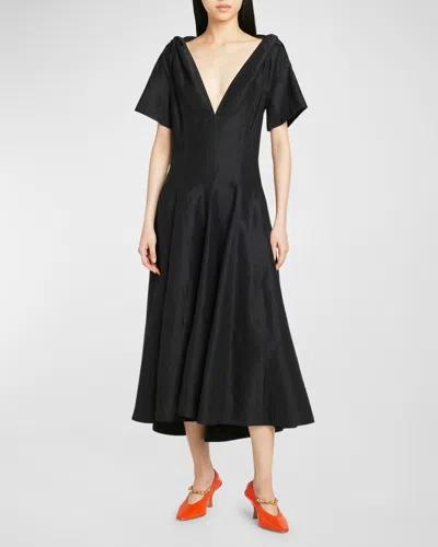 BOTTEGA VENETA FLUID LINEN MIDI DRESS WITH TWIST DETAIL