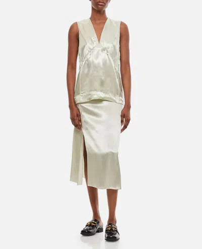 Bottega Veneta Satin Flared Skirt With Zipped Closure In Beige
