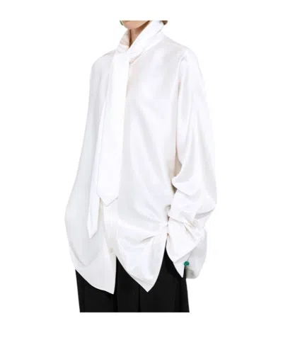 Bottega Veneta Fluid Silk Satin Shirt In White