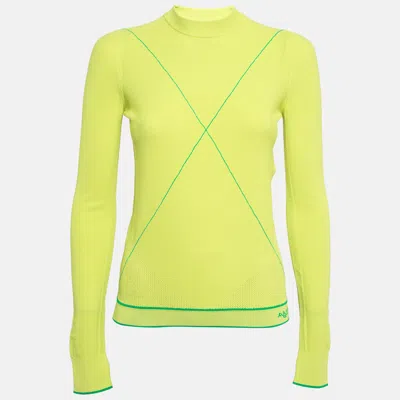 Pre-owned Bottega Veneta Fluorescent Green Technoskin Knit Sweatshirt S