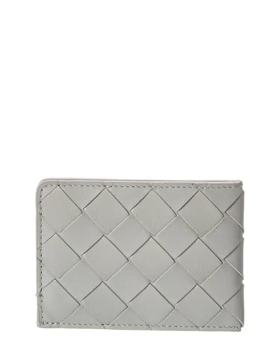 Bottega Veneta Fold Intrecciato Leather Card Case In Gray
