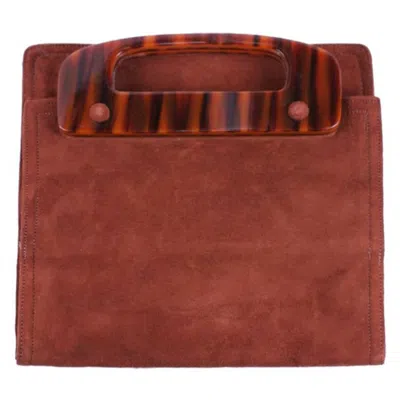 Pre-owned Bottega Veneta Fold Over  Suede And Bakelite Clutch In Brown