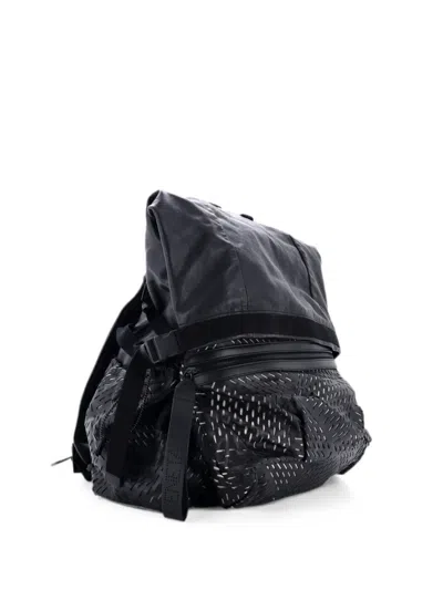 Pre-owned Bottega Veneta Fold Over Leather With Perforated Detail Backpack In Black