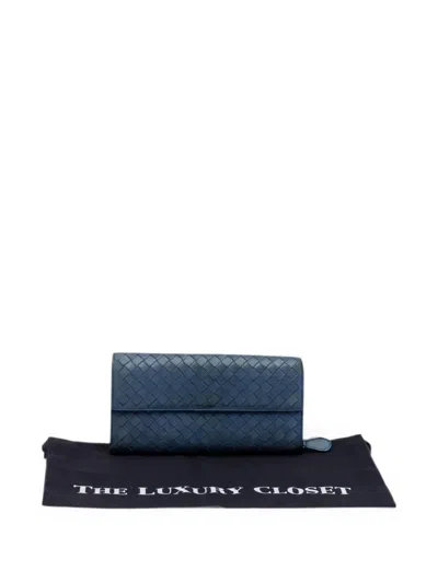 Pre-owned Bottega Veneta Foldover Wallet In Blue