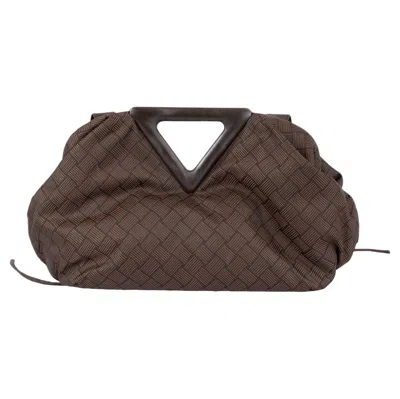 Pre-owned Bottega Veneta Fondant Brown Jacquard Nylon Point Large Pouch Crossbody Bag