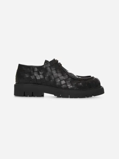 Bottega Veneta Men Haddock Lace Up Deep Calf Weave In Black