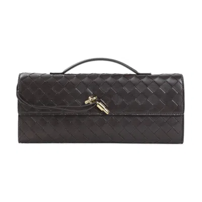 Bottega Veneta Womens Andiamo Long Intrecciato-weave Leather Clutch Fondant-m Brass In Brown