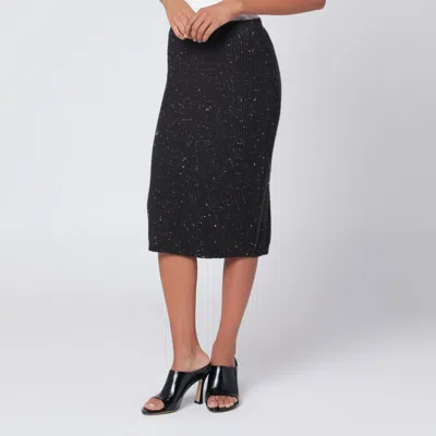 Bottega Veneta Fondant Ribbed English Wool Skirt In Black