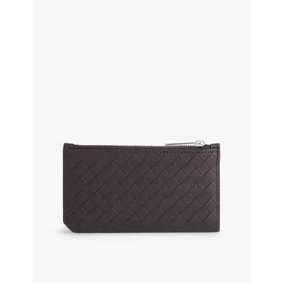 BOTTEGA VENETA MENS FONDANT-SILVER INTRECCIATO ZIP LEATHER CARD HOLDER