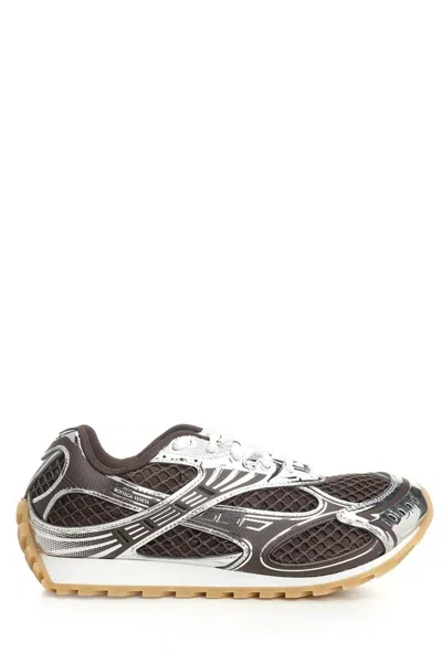 Bottega Veneta Fondant Silver Orbit Mesh Sneakers In Brown
