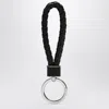 Bottega Veneta Fondente Coloured Keyring In Woven Leather In Brown