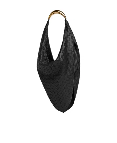 Bottega Veneta Foulard Leather Shoulder Bag In Black