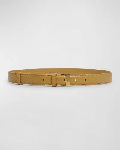Bottega Veneta French Leather Belt With Hammered Brass Buckle In Brown