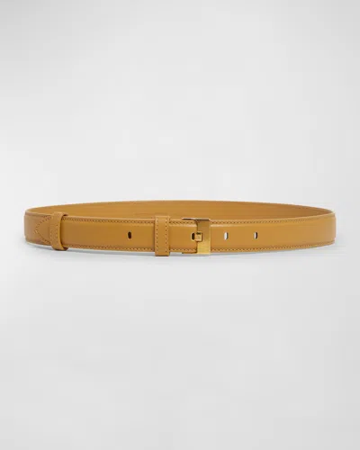 Bottega Veneta French Leather Belt With Hammered Brass Buckle In Brown