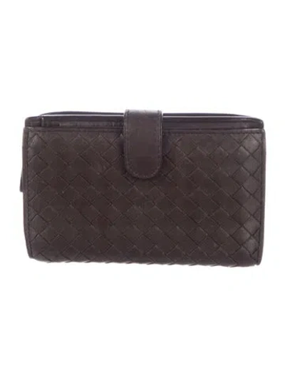 Pre-owned Bottega Veneta French Purse Intrecciato Weave French Purse In Brown