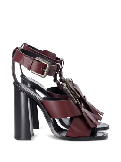 Pre-owned Bottega Veneta Fringe Buckle T-strap Sandals In Red