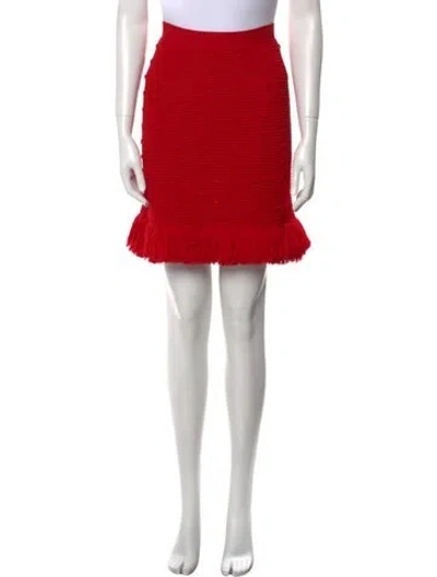 Pre-owned Bottega Veneta Fringe Trim Accent Knee-length Skirt In Red