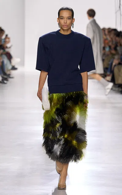 Bottega Veneta Fringed Midi Skirt In Green