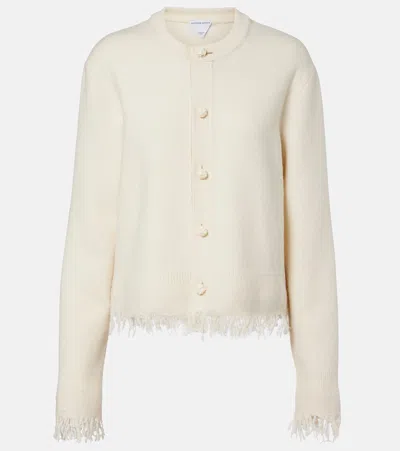 Bottega Veneta Fringed Wool Cardigan In White